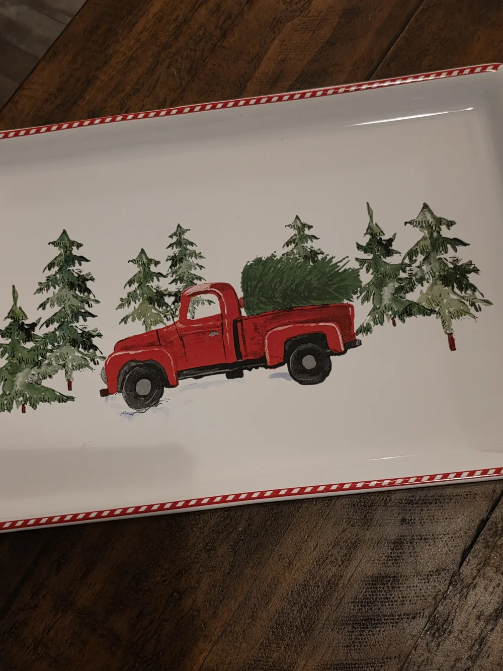 Holiday Red Truck Serving Platter with Pine Tree Design